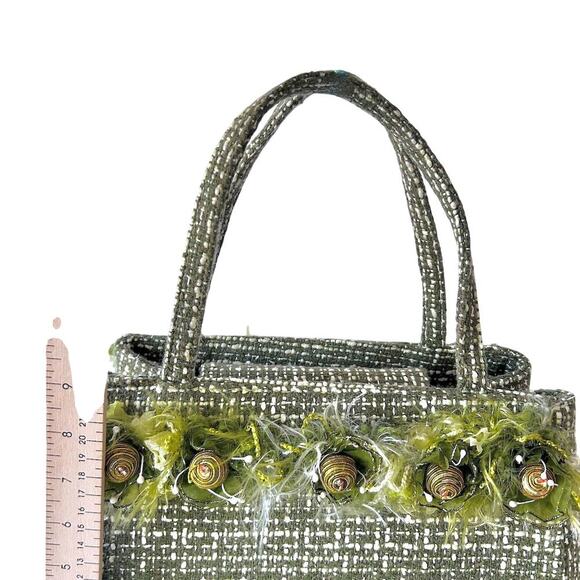 Vintage Y2K Green Preppy Funky Beads Tweed Cottage Girly Handbag Purse - Picture 5 of 11